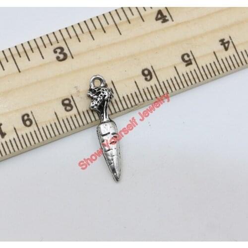 20pcs Antique Silver Plated Plant Carrot Charms Pendants for Jewelry Making DIY Handmade 25x6mm