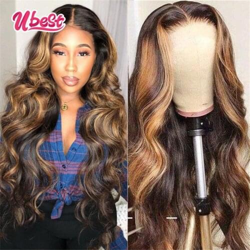 Ubest Transparent Lace Frontal Wig Highlight 4 30 Body Wave Lace Front Wig for Women Pre Plucked Peruvian Virgin Human Hair Wig