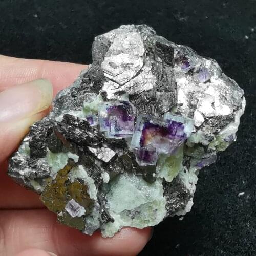 Transparent purple heart fluorite and pyrite teach mineral sample healing energy kwaz Edelstein decoration collection jewelry