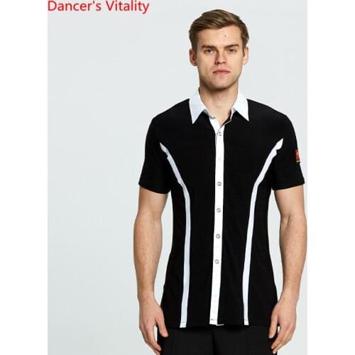 Short Sleeve Ballroom Dance Shirt Adult Mens Waltze GB Latin Dance Tops Salsa Tango Samba Latin Mens Shirts Dancewear