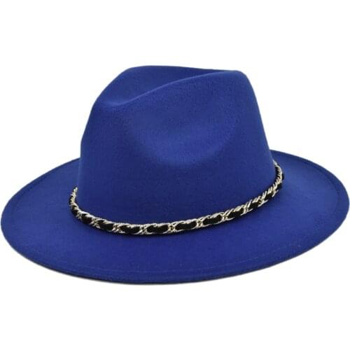 Chain fedora hat British felt retro jazz hat big brim top hat woolen hat retro big brim hat black top hat кепка мужская