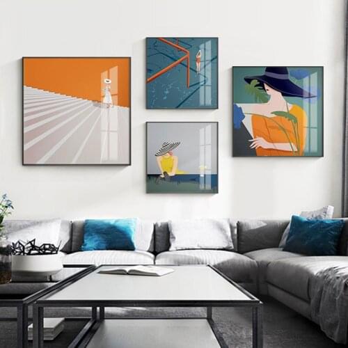 Modern Minimalist Comic Fashion Cartoon Character Mural Nordic Porch Hanging Painting Living Room Decoration Canvas Painting