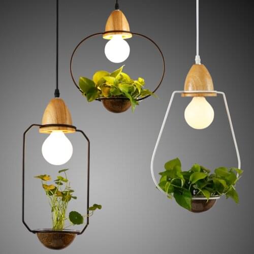 Modern Simple wood&Iron Pendant Lamp Lighting DIY Plant Pot Bar Restaurant Balcony Creative Suspension Light Fixture PL483