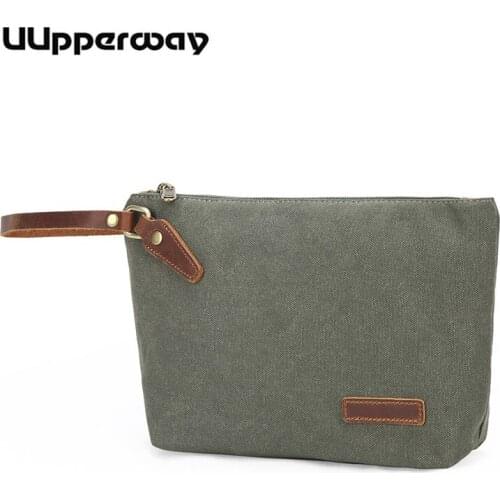 Uupperway NEW Design Mens Handbag Canvas Day Clutches Bags Casual Male Leather Handle Mini Wrist Bags Small Hand bags for Women