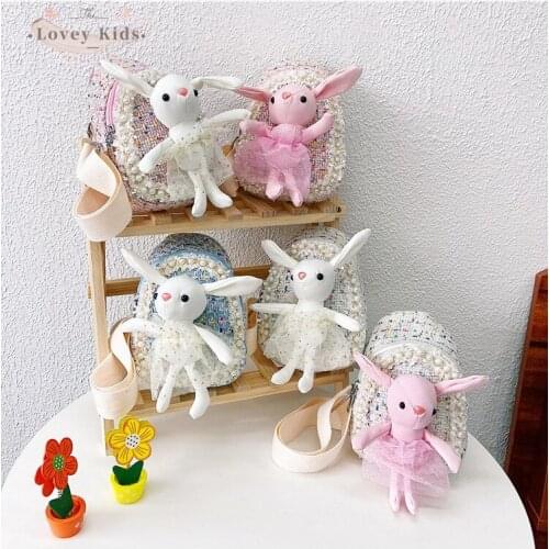 Toddler Girl Cross Bags 2021 New Chic Lovely Rabbit Waist Bags Zip Up Pearl Patchwork CrossBody Fashion Kids Messenger Bag