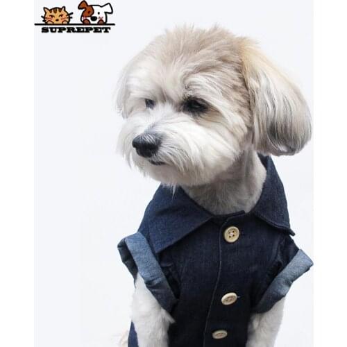 SUPREPET Denim Dog Shirt Retro Elegant Dog Clothes for French Bulldog Summer Pets Loosen Vacation Puppy Outfits Shirts Chihuahua