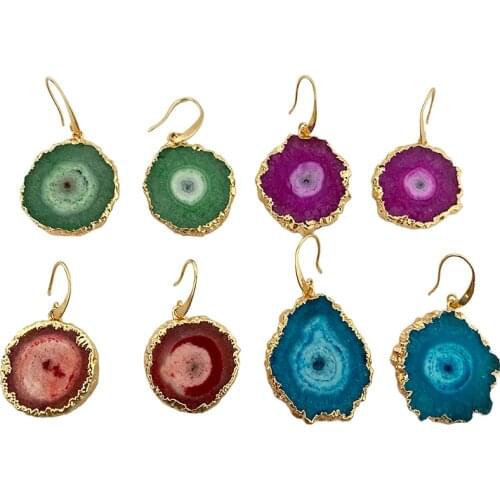 Unique Handmade Sunflower Stone Dangle Geometric Earrings Flower Druzy Earrings Simple Daisy Jewelry Gifts for Women Girls