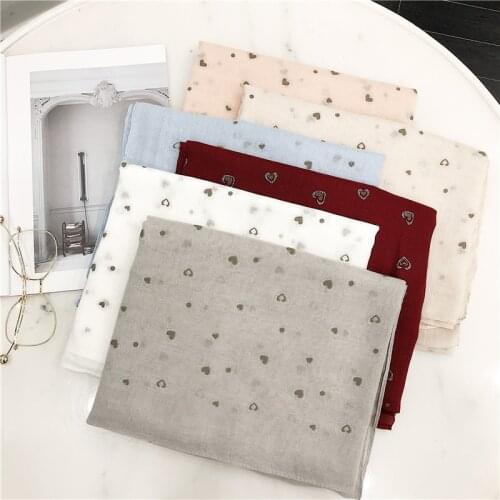 2018 Women Heart Printed Silver Foil Cotton Scarf 6Colors 10PCS/lot