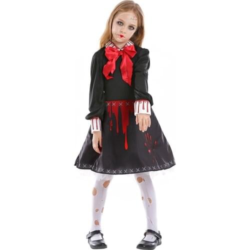 Bloody Dress Up Gothic Dress For Girls Halloween Scary Costume Carnival Horror Doll Zombie Cosplay Costume