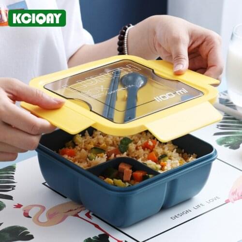 1100ML Square Bento Lunch Box Plastic Health Material Microwave Food Container Portable Kids Lunch Box With Spoon Chopsticks