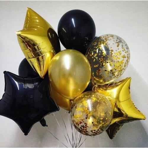 13pcs/lot 18inch black gold star foil balloons+10'' transparent confetti helium latex globos birthday wedding birthday decor