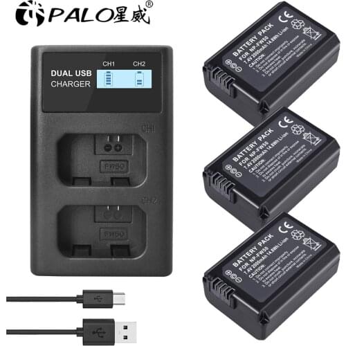 2pcs NP-FW50 NP FW50 Camera Battery+LCD USB Dual Charger for Sony Alpha a6500 a6300 a6000 a5000 a3000 NEX-3 a7R
