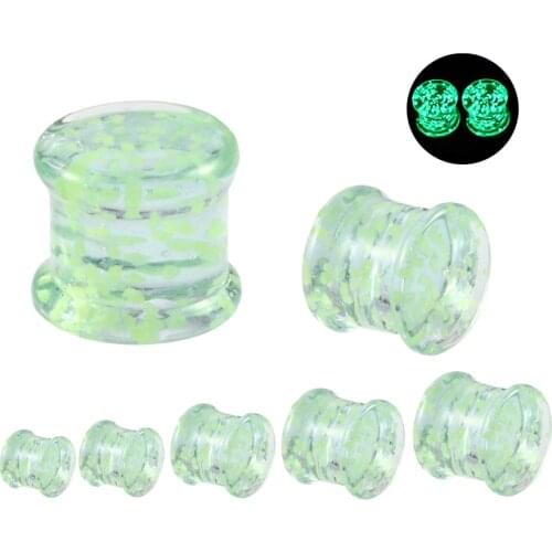 2pcs Glass Glow in Dark Ear Plugs and Tunnels Green Ear Gauge Expander Glass Ear Stretching PiercingsSexy Body Piercing Jewelry