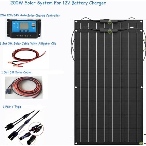 200w Solar system 2PCS 100W Flexible solar panel ETFE Film Coating 12 volt 24v Chage Controller Photovoltaic energy for home