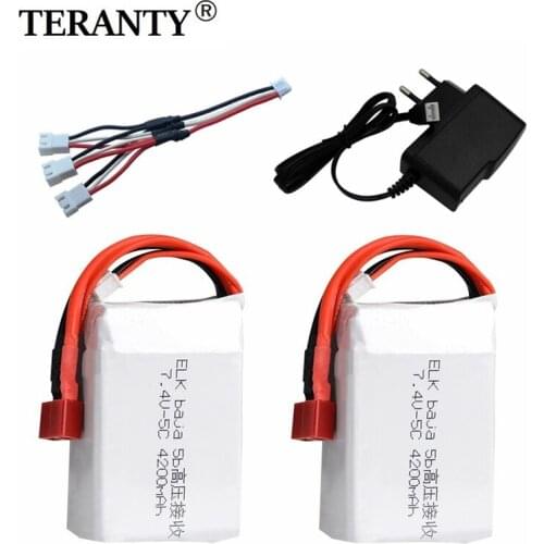 7.4V 4200mAh Lipo Battery and charger 5C T Balance Tamiya Futaba Plug Connector for 5t 5sc ELK Baja RC Racing Remote Control Car