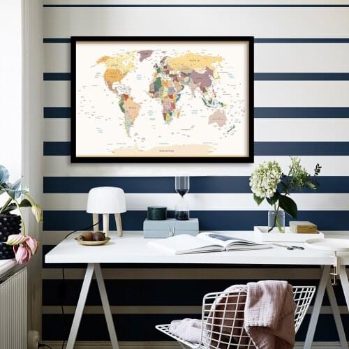 90*60cm The World Map Retro Canvas Painting Wall Art Poster Decorative Picture School Supplies Living Room Home Decoration