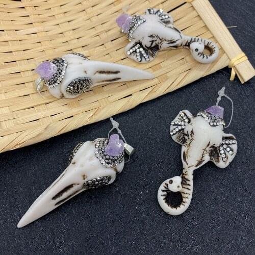 Acrylic Stick Diamond Pendant Amethyst Inlaid Exquisite Animal Shape for Handmade DIY Charm Jewelry Necklace Bracelet Pendant