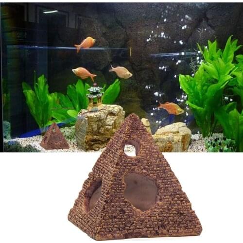 Hot Fish Tank Egyptian Pyramid Decoration Aquarium Egypt Ancient Building Decor Aquarium Rock Cave House For Fish Shrimp 7x7x8cm