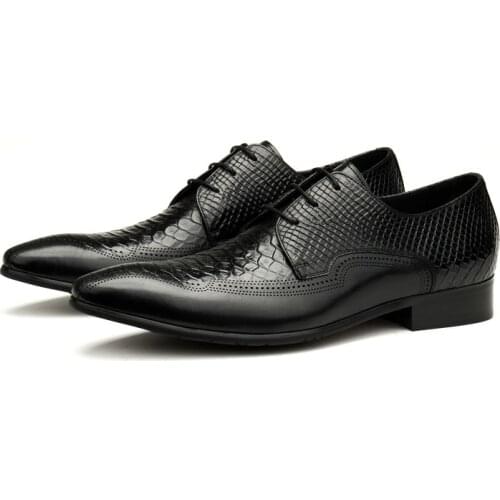 Large Size EUR45 Black Serpentine Grain Business Shoes Genuine Leather Social Shoes Mens Dress Shoes