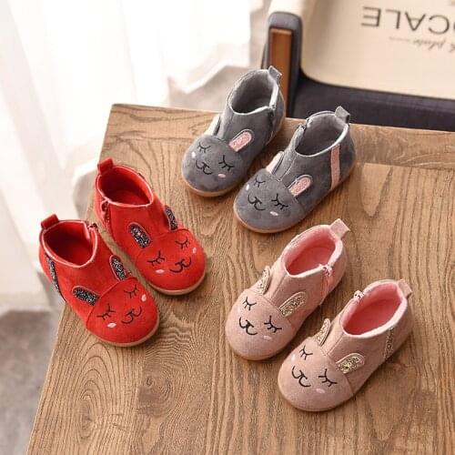 Girls Ankle Boots Cartoon Rabbit With Sequined Ears Cute Kids Cotton Shoes Children Boots Sweet Kawaii Warm Flock Toddlers 21-30