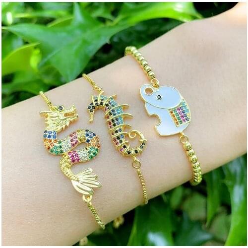 Elephant sanke multicolor crystal micro pave cz zircon cubic zirconia Bracelet Adjustable silicone Snake Chain Jewelry hfh3