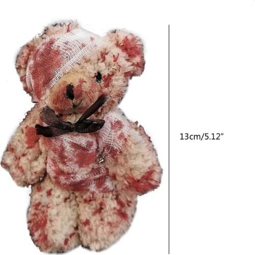 Punk Bloody Plush Bear Keychain Halloween Injured Animal Bear Doll Key Ring Bags Pendant Creative Fashion Cool Jewelry 193E