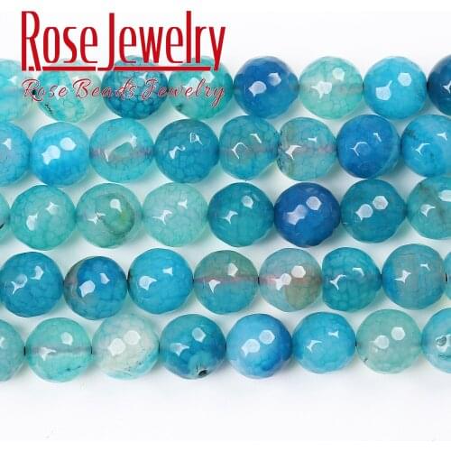 Faceted Natural Stone Sky Blue Dragon Vein Agates Loose Beads for Jewelry Making Charm Accessories DIY Bracelet 15" 4/6/8/10mm