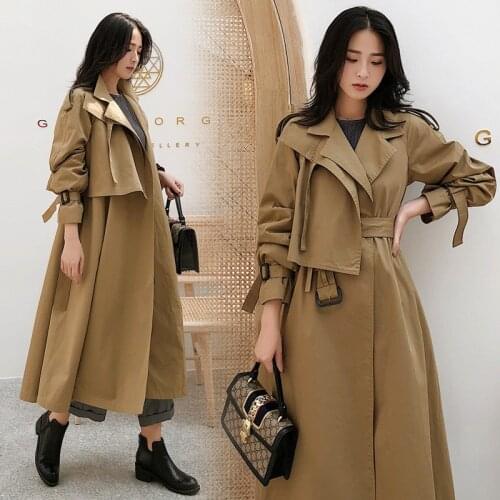 Long Trench Coat For Women 2019 Spring Autumn New Fashion Khaki Windbreaker Female Elegant Loose Casual Ladies Outerwear R763