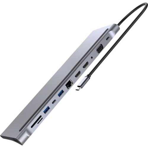Docking Station USB C HUB Type-C 12-In-1 with Dual 4K HDMI Gigabit Ethernet Ports for and USB C Laptops Phone