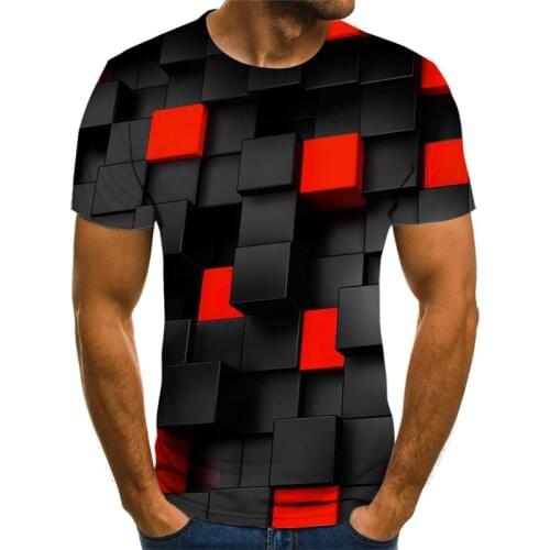 Summer 3D T-shirt Black Square Geometric Square Mens Short Sleeve Fun Graphic Print T-shirt Male Hip Hop Short Sleeve 3D