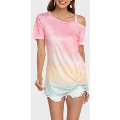 Summer Hot Cold Shoulder Tee Shirts Women Clothes Harajuku Top Hollow Out Short Sleeve Top Women Tie-dye T Shirt