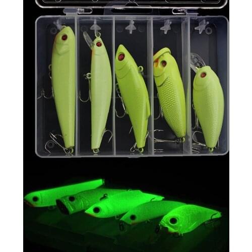 5Pcs Wobbler Jig Head Luminous Soft Body Fishing Lure Crankbait Silicone Artificial Bait pencil popper Crank minnow Fish Bait