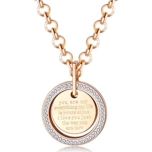 Classic Letter Geometry Round Card Pendant Necklace Stainless Steel Love You Forever Choker Necklace For Women N19142