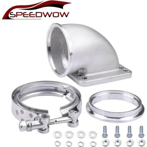 SPEEDWOW 3.0" V-Band Clamp Flange Kit + 90 Degree Cast Turbo Elbow Adapter 304 Stainless Steel For T3 T4 Turbocharger