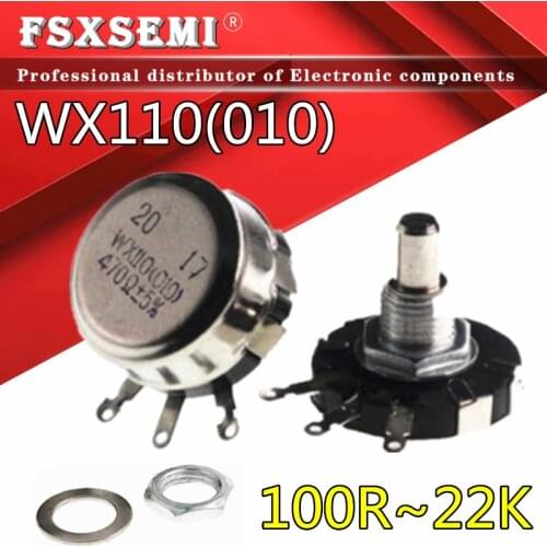 5pcs WX110 WX010 Round Metal Shaft Single Turn Wire resistor Wound Potentiometer 100R 470R 1k 2.2k 3.3k 4.7K 5.6k 6.8k 10k 22k