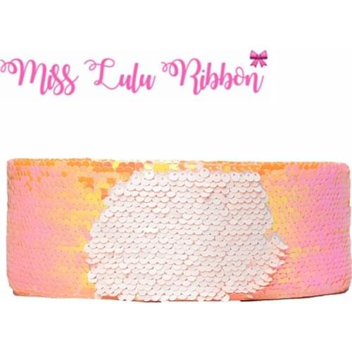 3"75mm Double Color Orange&White Reversible Sequin Ribbon 25yards/roll DIY Hair Band Gift Bowknots Decor