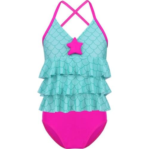 Toddler Girl Summer Beach Clothes Kids Princess Mermaid Scale Swimsuit Top + Bottoms Sets Swimwear Children Bikini 2pcs Outfits