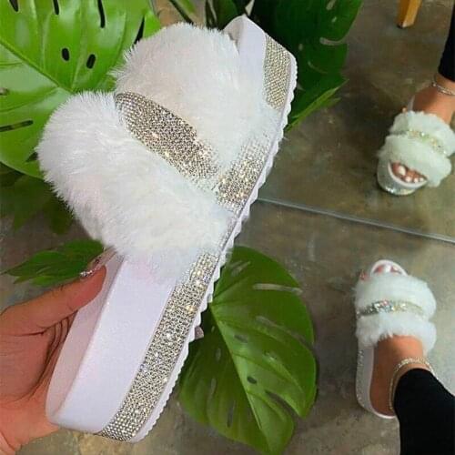 Mazefeng Winter Fashion Women Home Slippers Faux Fur Warm Shoes Woman Slip on Flats Female Fur Flip Flops Pink Plus Size 35-43