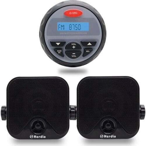 4"Gauge Marine Radio Bluetooth Stereo Car Audio FM AM USB MP3 Player Marine Speaker for ATV UTV Tractor Car Boat Surface Mounted