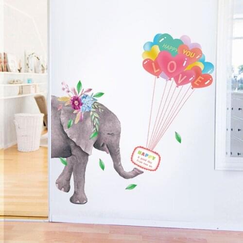Cartoon Elephant Balloon Door Wall Stickers For Kids Room Nursery Living Room Bedroom Home Decoration Accessories Wall Decals