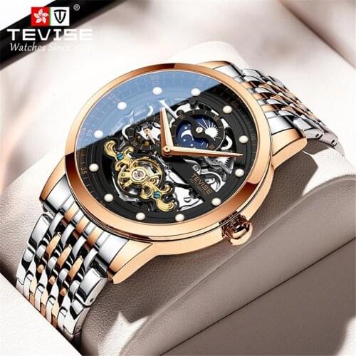 TEVISE Luminous Men Tourbillon Automatic Mechanical Watch Luxury Fashion Casual Brand Stainless Steel Man Watches relogio