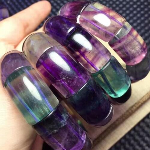 Genuine Mix Colors Natural Fluorspar Fluorite Crystal Bracelets For Women Clear Rectangle Beads Stretch Charm Crystal Bracelet