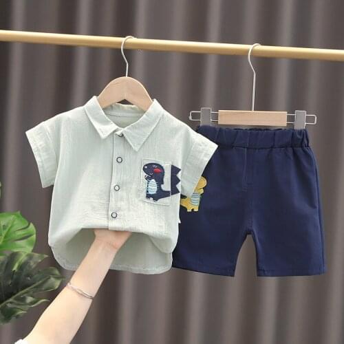 New 2020 Kids Boys Cotton Clothing Sets Summer Cartoon Dinosaur Short Sleeve O-Neck T-Shirt Tops with Shorts Kids Clothes Set