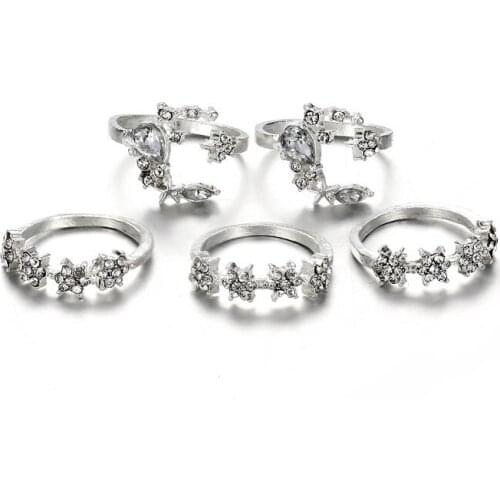 5Pcs/Set New Rings for Women Tiny Crystal Moon Finger Knuckles Ring Set Female Jewellery Party Wedding Jewelry Gifts