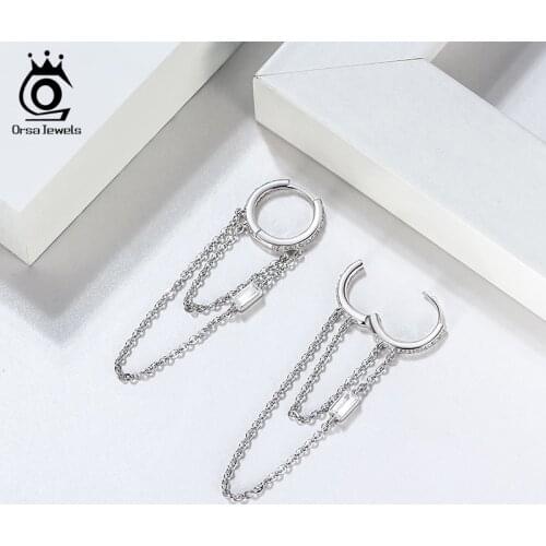 ORSA JEWELRS 925 Sterling Silver Chain Earrings with AAAA CZ Popular Jewelry Earrings Fashion Jewelry Earrings For Women EQE33