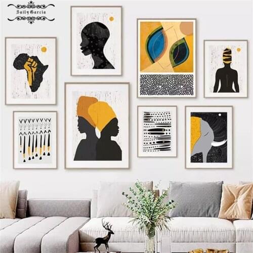 African Black Woman Portrait Abstract Wall Art Canvas Painting Posters and Prints Pictures for Living Room Home Interior Decor