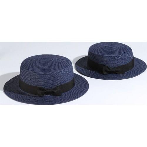 Simple Summer Parent-child Beach Hat Female Casual Panama Hat Lady Brand Women Flat brim Bowknot Straw cap girls Sun Hat