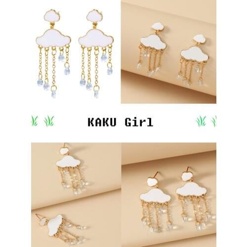 Simple Retro Cute White Cloud Drop Earrings Korean Version Fashion Creative Geometry Temperament Rhinestone Women‘s Earrings