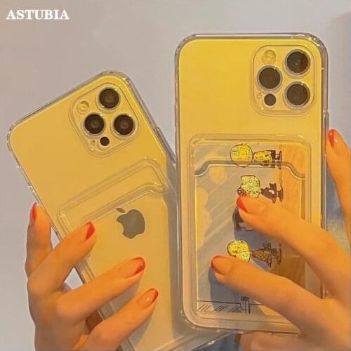 ASTUBIA Transparent TPU Phone Case For iPhone 13 11 12 Pro Max Mini XS Max XR X XS 8 7 Plus SE Thin Clear Cover With Card Holder