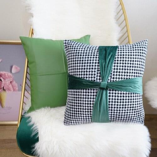 Luxury Houndstooth Pillow Cases Modern Bowknot Pillow Covers Decorative Pink Green Throw Cushion Covers Paris Decor Home Decor